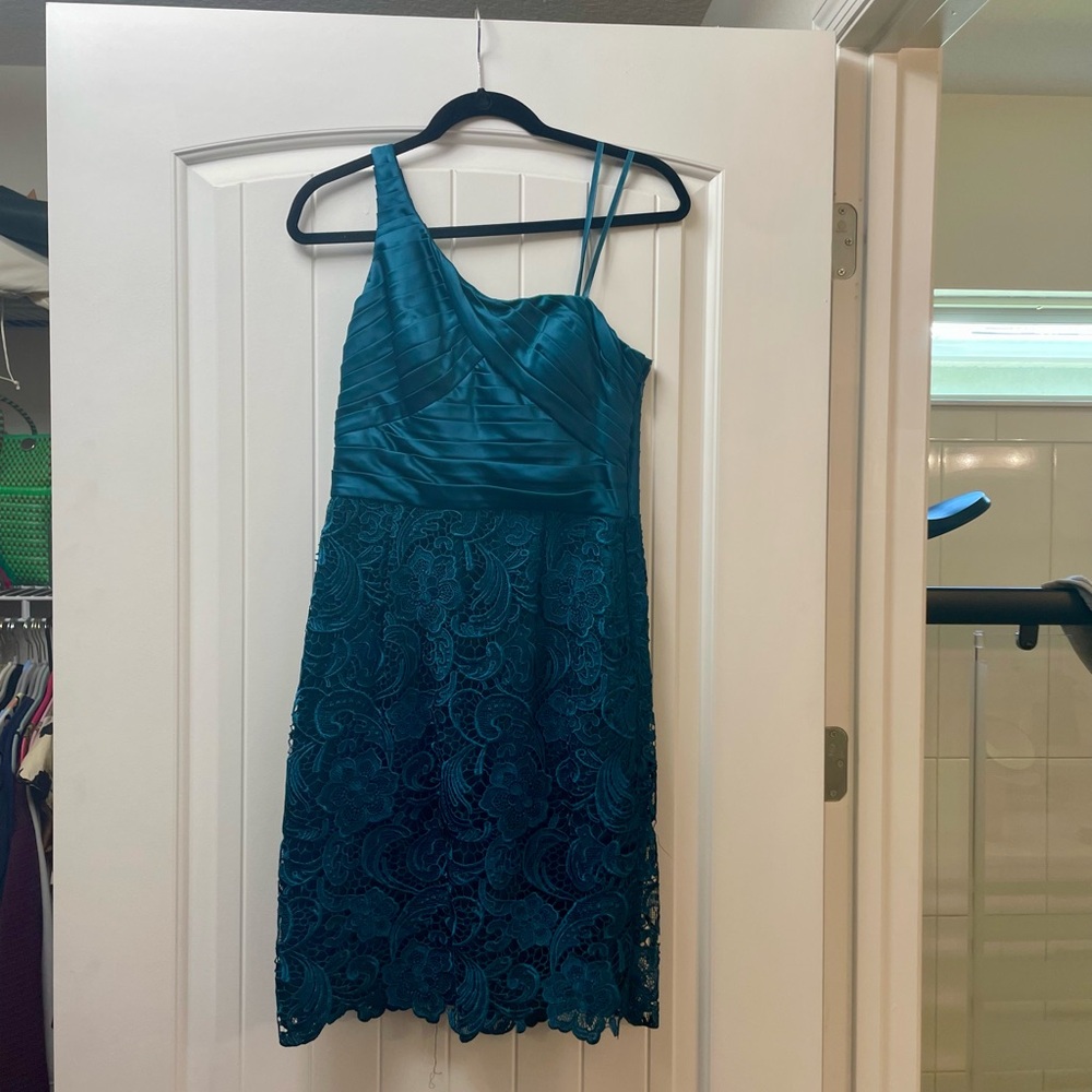 Adrianna Papell One Shoulder Deep Teal Dress
